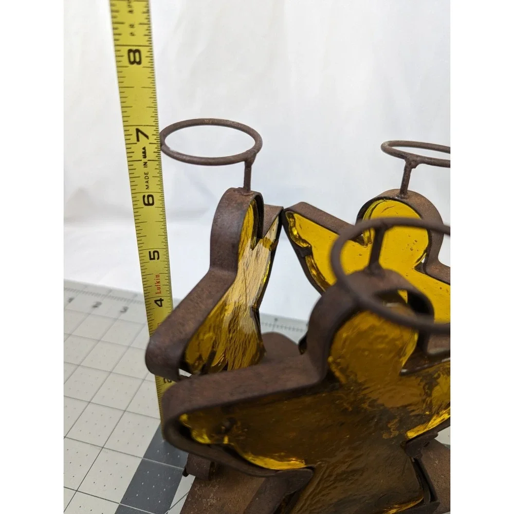 Glass‎ Metal Angel Candle Holder Primitive 7 Inch Tall